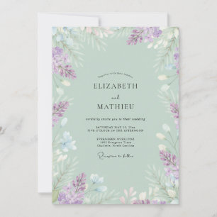 Invitación Boda de menta y pálida flor de lavanda