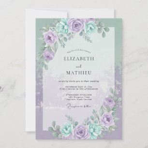 Invitación Boda de menta y pervinca con vegetación