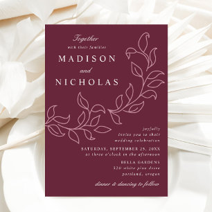 Invitación Boda de Merlot con Hojas en Cascada