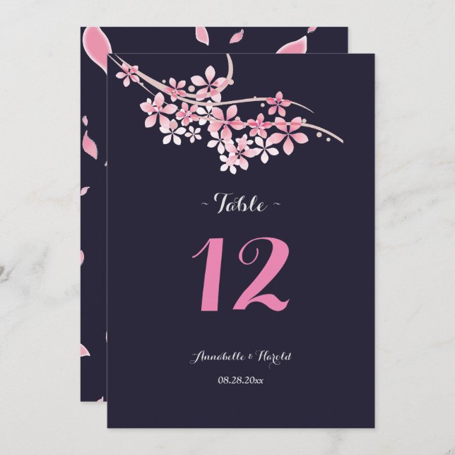Invitación boda de mesa floral blanca marina flor de cerezo (Anverso / Reverso)