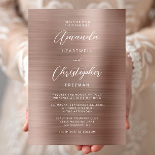 Invitación Boda de Metal Bruñido con Glamour de Oro Rosa