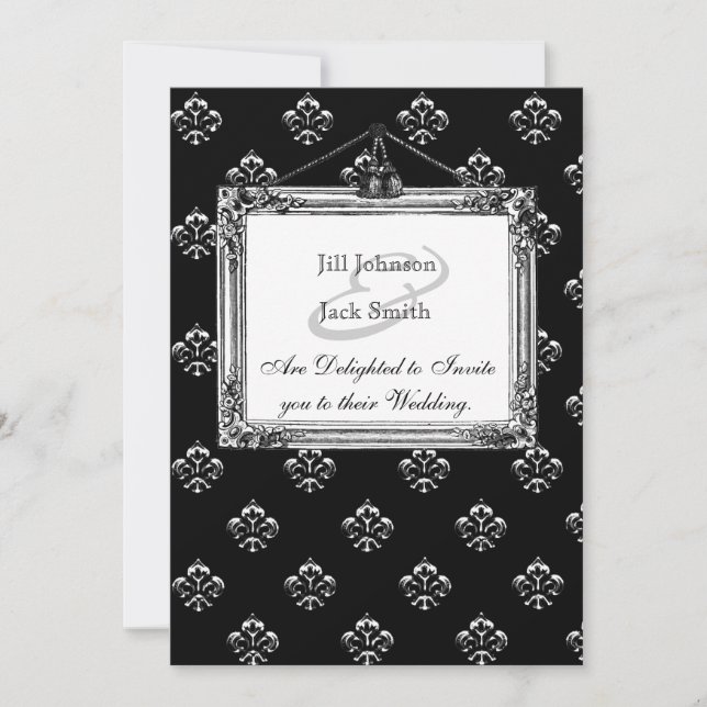 Invitación Boda de Metallic Fleur de lis (Plata) (Anverso)