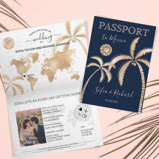Invitación Boda de México Pasaporte de destino Palm Mapa Mund (Subido por el creador)