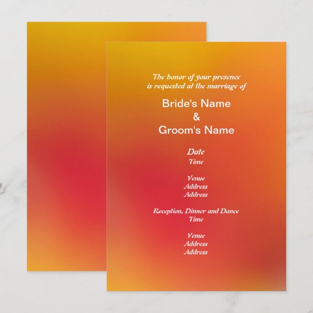 Invitación Boda de mezcla de Naranja de atardecer de otoño (Anverso / Reverso)
