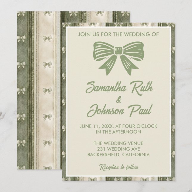 Invitación Boda de Mezclilla Rústica Verde Salvia (Anverso / Reverso)