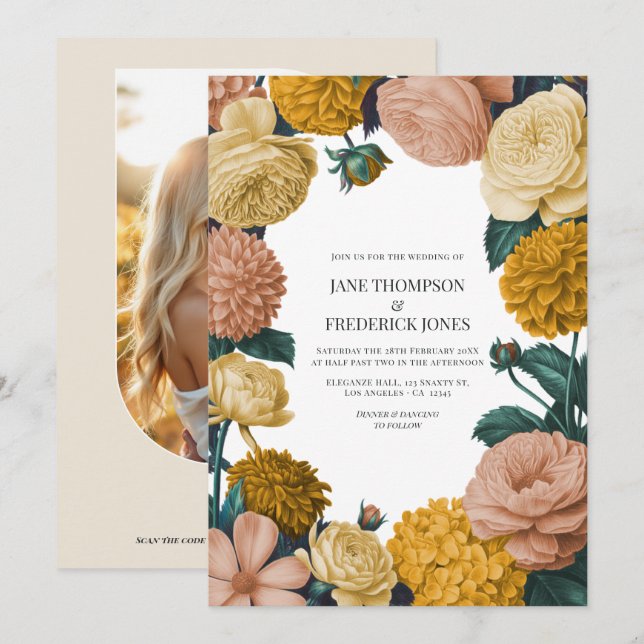 Invitación Boda de Miel Ámbar, Rosa Caramelo y Mazapán Suave (Anverso / Reverso)