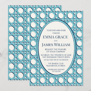 Invitación Boda de mimbre de ratán azul costero