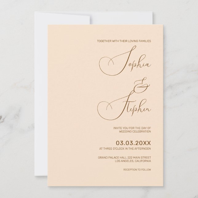 Invitación Boda de minimalismo de fondo de Rubor (Anverso)