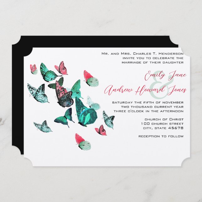 Invitación Boda de Mint Neo y Pink Pink (Anverso / Reverso)