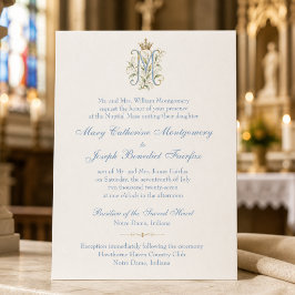 Invitación Boda de Misa Nupcial con Monograma Mariano Católic