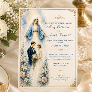 Invitación Boda de Misa Nupcial Floral Mariana Católica