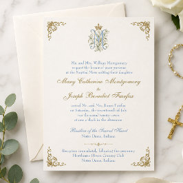Invitación Boda de Misa Nupcial Monograma Mariano Católico