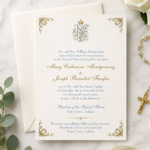 Invitación Boda de Misa Nupcial Monograma Mariano Católico