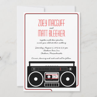 Invitación Boda de mixtape Indie Retro Boombox (BW / Red)