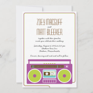 Invitación Boda de mixtape Indie Retro Boombox (Purple/Lime)