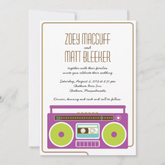 Invitación Boda de mixtape Indie Retro Boombox (Purple/Lime)
