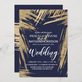 Invitación Boda de Moda azul de la Marina de Oro moderno