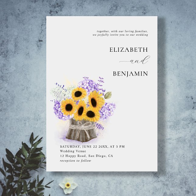 Invitación Boda de Moda de acuarela Rustic Sunflower Hydrange (Subido por el creador)