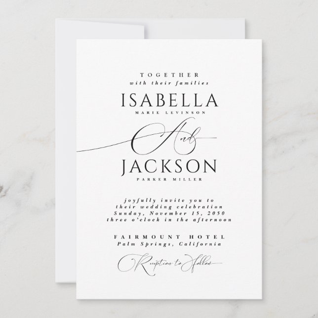 Invitación Boda de moda de caligrafía simple en blanco y negr (Anverso)