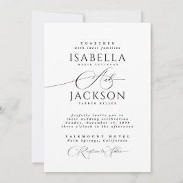 Invitación Boda de moda de caligrafía simple en blanco y negr