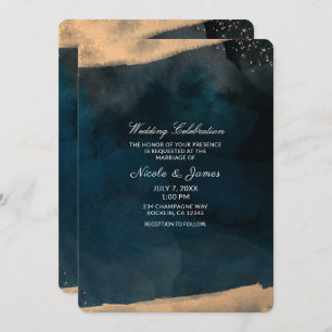 Invitación Boda de Moda de coral azul y color de agua moderna