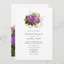 Invitación Boda de Moda de cosecha morada y dorada