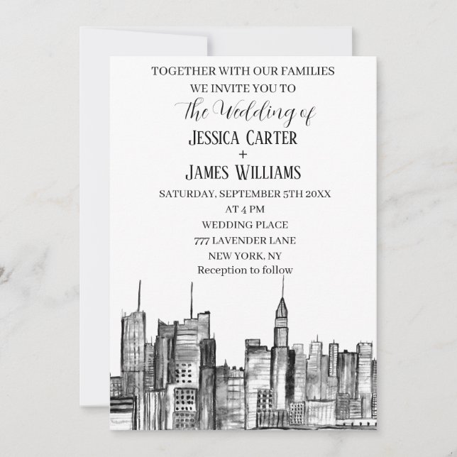 Invitación Boda de Moda de destino de acuarela de Nueva York (Anverso)