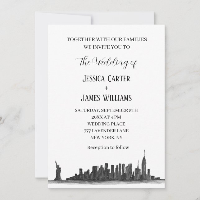 Invitación Boda de Moda de destino de acuarela de Nueva York (Anverso)