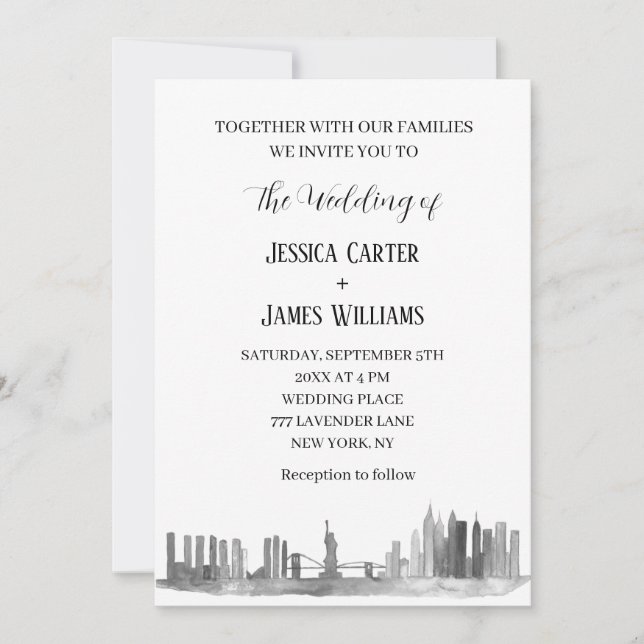 Invitación Boda de Moda de destino de acuarela de Nueva York (Anverso)