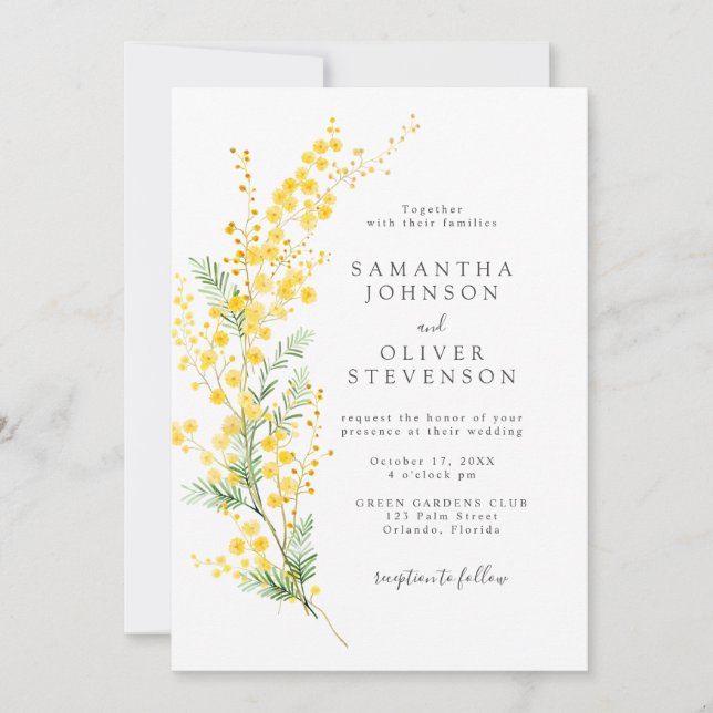 Invitación Boda de Moda de flores de mimosa de primavera amar (Anverso)