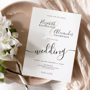 Invitación Boda de moda de guiones sencillos en blanco y negr