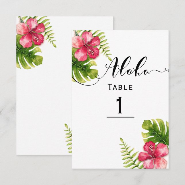 Invitación Boda de Moda de Hibiscus Tropical Blanco Número de (Anverso / Reverso)