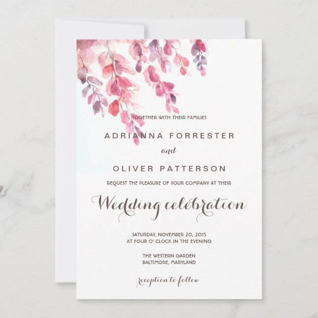 Invitación Boda de Moda de hojas de agua (Anverso)