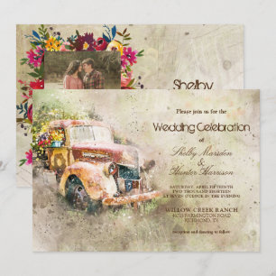Invitación Boda de moda de la foto del camión viejo rústico