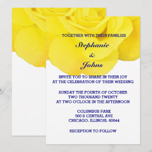 Invitación Boda de moda de la Marina Rosa Amarilla Azul Cute 