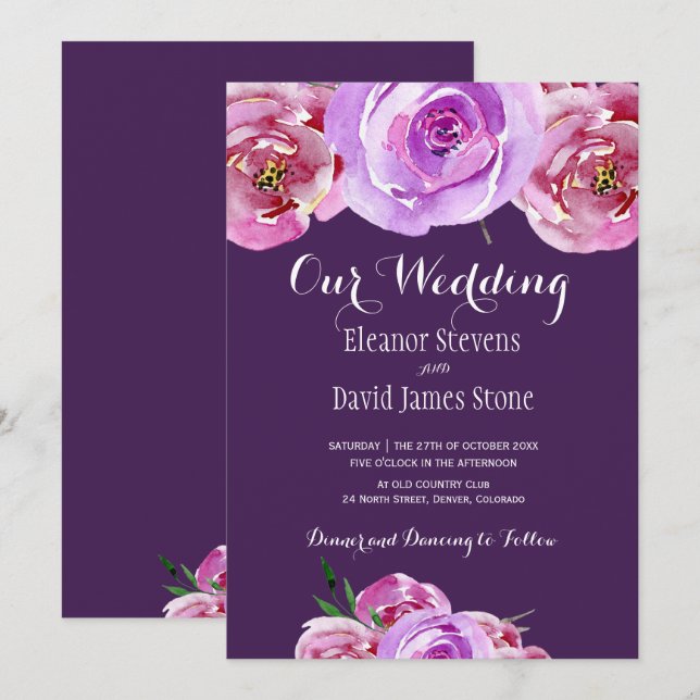 Invitación Boda de moda de lilas rosadas de ciruela de caída (Anverso / Reverso)