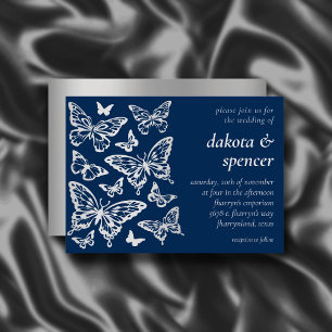 Invitación Boda de Moda de mariposa   Azul marino y gris plat