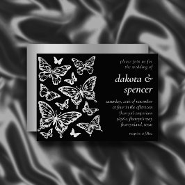Invitación Boda de Moda de mariposa | Gris negro y plateado