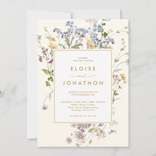 Invitación Boda de Moda de oro de la flor silvestre de primav (Anverso)