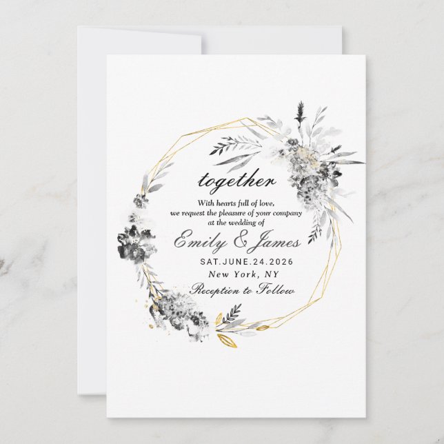 Invitación Boda de moda de oro de marco humeante (Anverso)