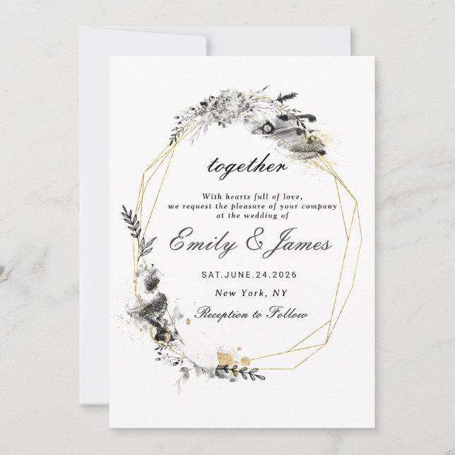 Invitación Boda de moda de oro de marco humeante (Anverso)