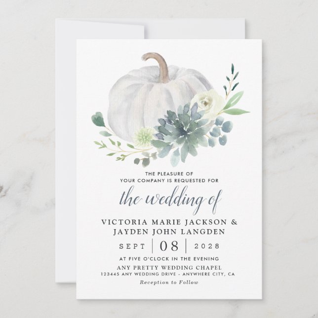 Invitación Boda de Moda de otoño elegante de calabaza blanca (Anverso)