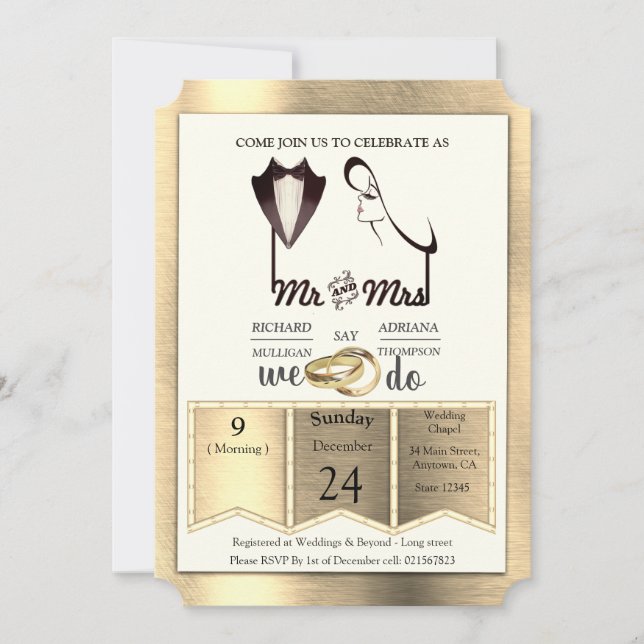 Invitación Boda de moda de papel de aluminio-oro-plata-latón (Anverso)