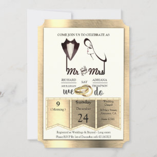Invitación Boda de moda de papel de aluminio-oro-plata-latón