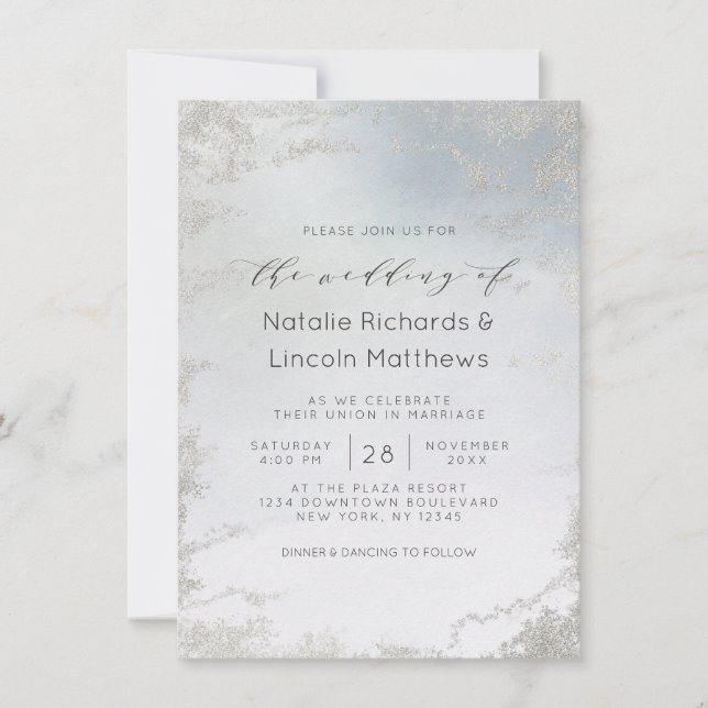 Invitación Boda de Moda de Relieve metalizado plateado Ombre  (Anverso)
