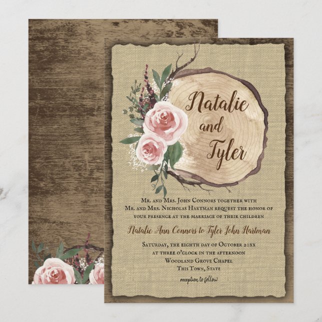 Invitación Boda de Moda de Slice Boho de árbol Rosa de Rubor (Anverso / Reverso)