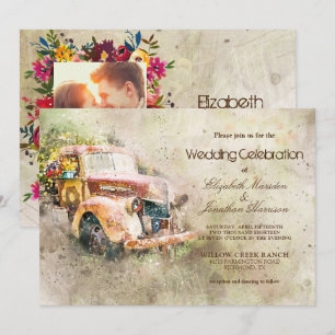 Invitación Boda de moda de un viejo camión ruso con foto vint
