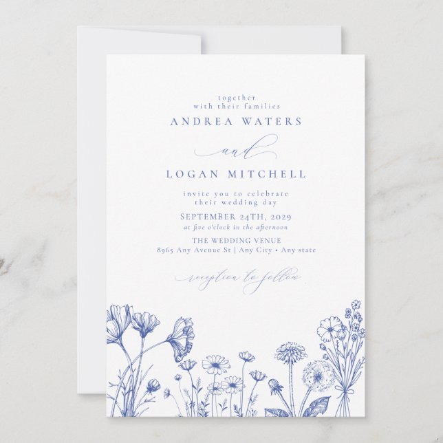 Invitación Boda de Moda del Boho de Flores Silvestres (Anverso)