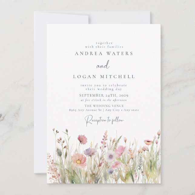 Invitación Boda de Moda del Boho de Flores Silvestres (Anverso)
