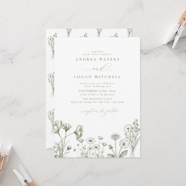 Invitación Boda de Moda del Boho de Flores Silvestres (Anverso/Reverso In Situ)